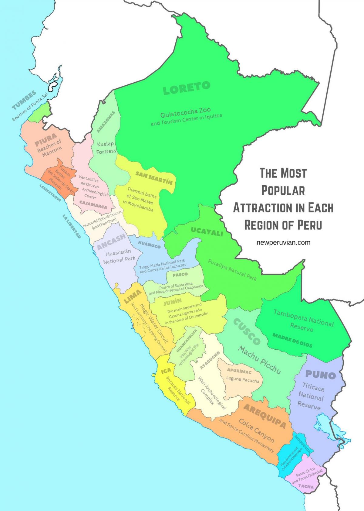 mapa Peruu turističke atrakcije