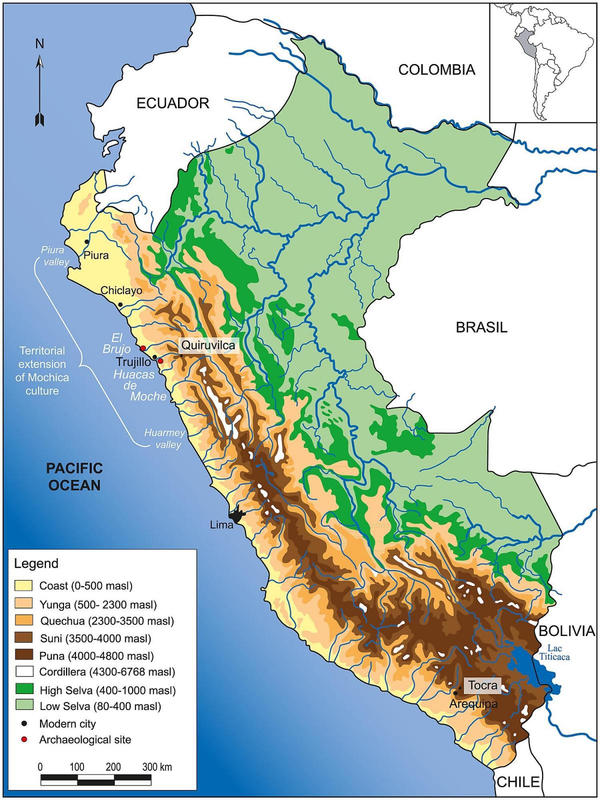 Peruu geografiju mapu