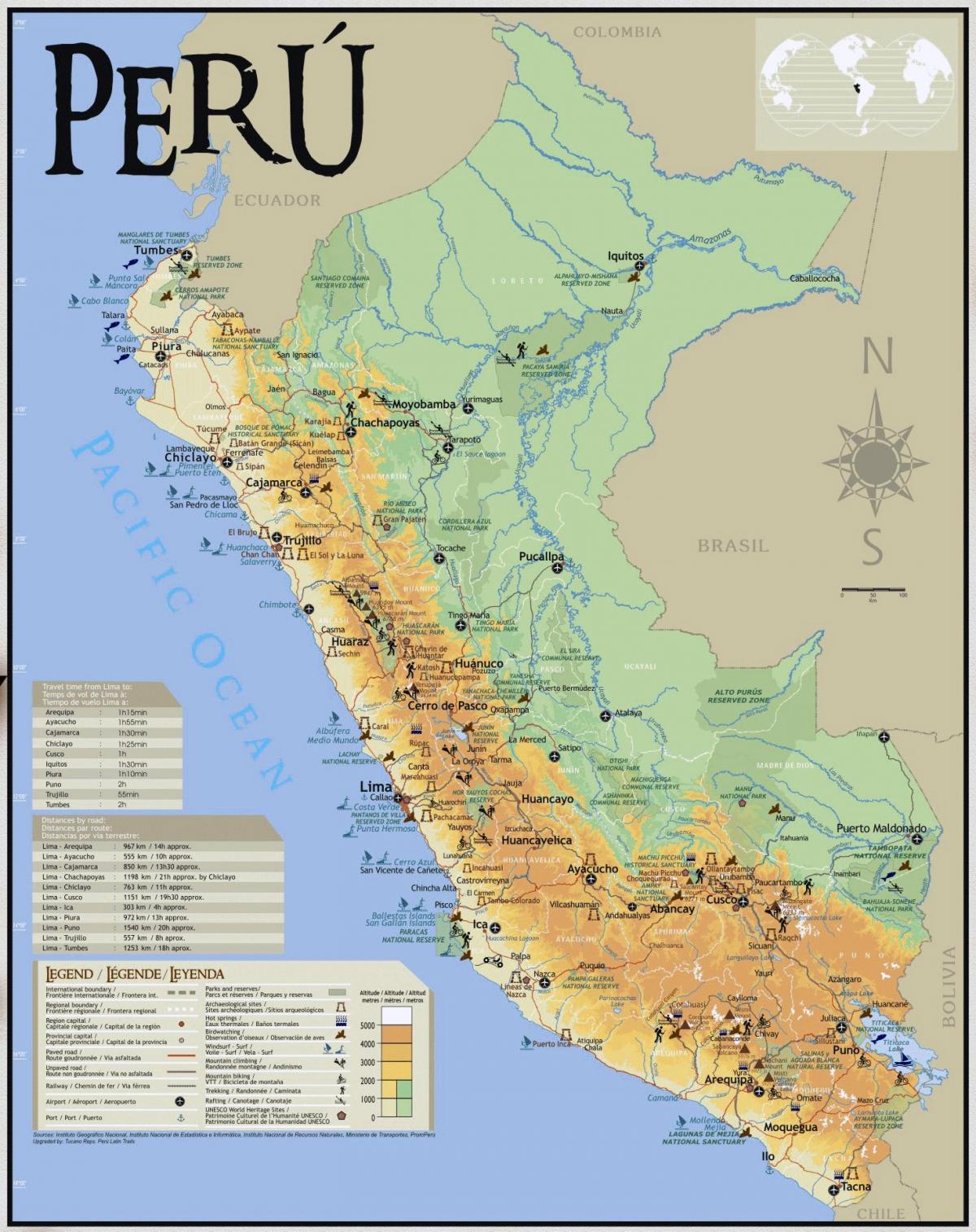 Peruu turističke atrakcije mapu