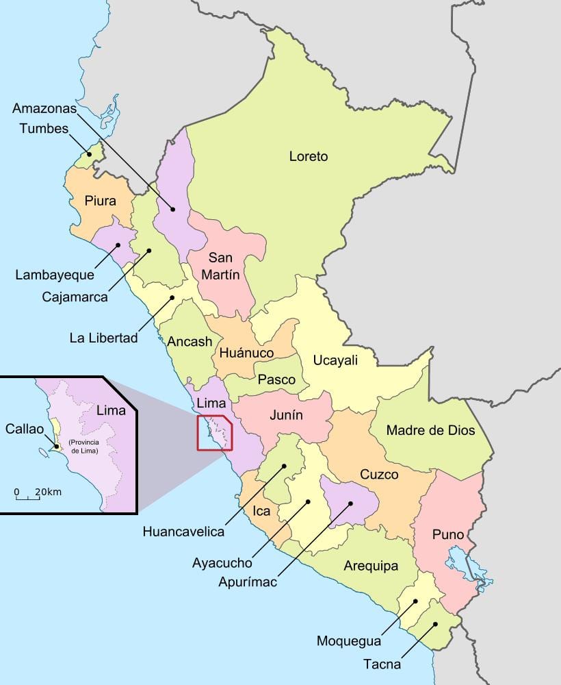 mapa Peruu odjela
