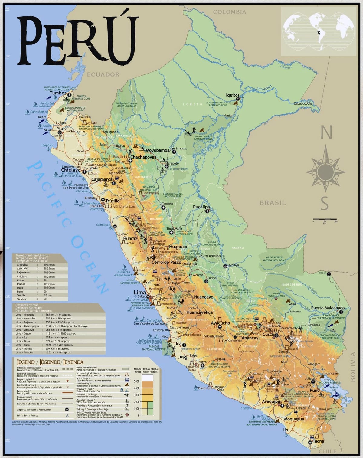 Peruu turističke atrakcije mapu